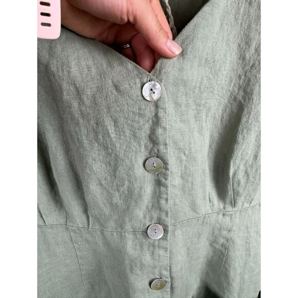 Rachel Zoe Midi Linen Dress Size XS Linen Green Button Front Short Sleeve Retro - Picture 7 of 13